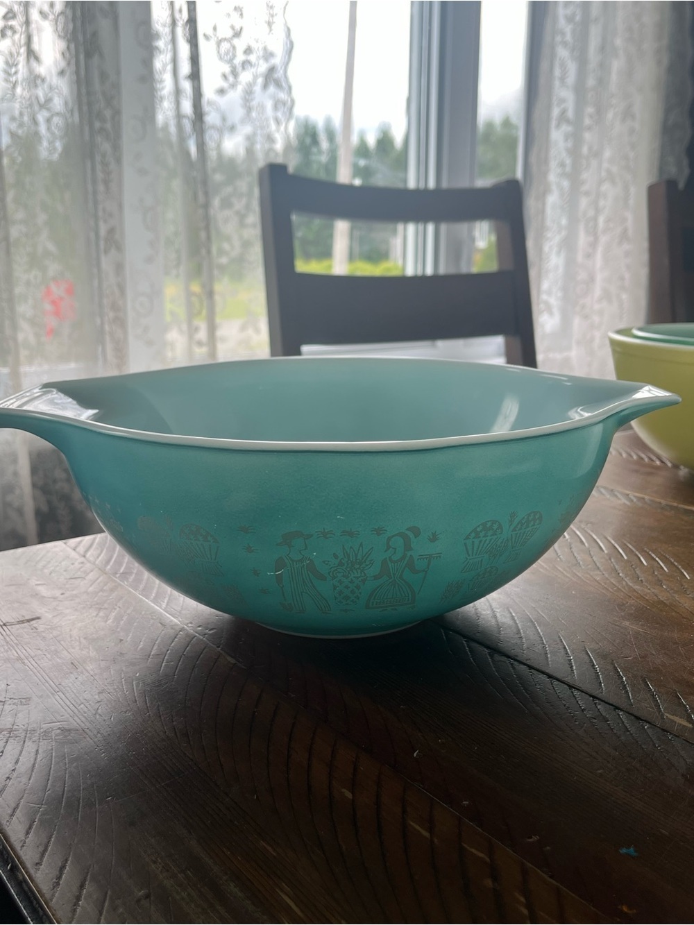 Vintage 50s MCM Pyrex Cinderella Butterprint Amish Turquoise Mixing Bowl